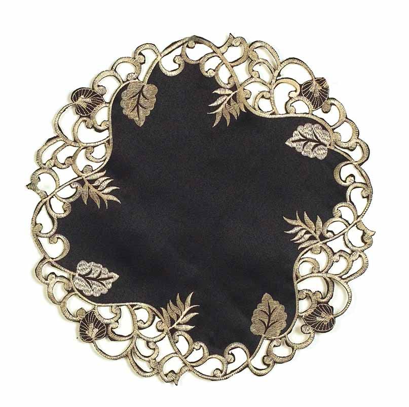 Midnight Gold – Black Gold Table Doilies, Tarantino Collection Decorative Table Linen 15 inch - Decozen