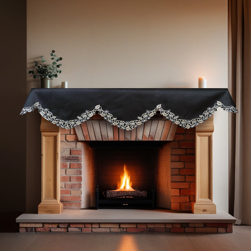 Midnight Gold – Black Gold Mantel Scarf, Tarantino Collection Decorative Home Accent 18*90 Inch - Decozen