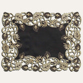 Set of four Midnight Gold black and gold placemats from RIZ-001-PM Tarantino Collection, 12x18 inch, elegant dining décor.