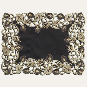 Set of four Midnight Gold black and gold placemats from RIZ-001-PM Tarantino Collection, 12x18 inch, elegant dining décor.
