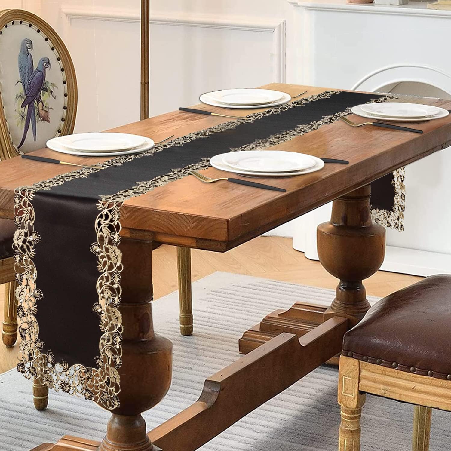 Midnight Gold – Black Gold Table Runner, Tarantino Collection Decorative Table Linen 14*108 inch - Decozen