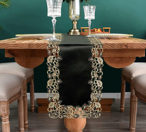 Midnight Gold – Black Gold Table Runner, Tarantino Collection Decorative Table Linen 14*108 inch - Decozen