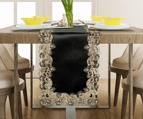 Midnight Gold – Black Gold Table Runner, Tarantino Collection Decorative Table Linen 14*108 inch - Decozen