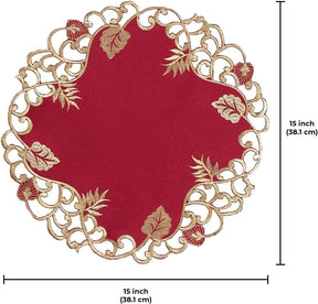 Royal Garnet – Burgundy Gold Table Doilies, Tarantino Collection Elegant Home Décor 15 inch - Decozen