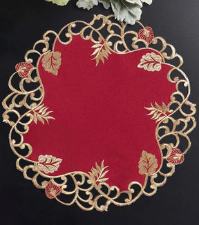 Royal Garnet – Burgundy Gold Table Doilies, Tarantino Collection Elegant Home Décor 15 inch - Decozen