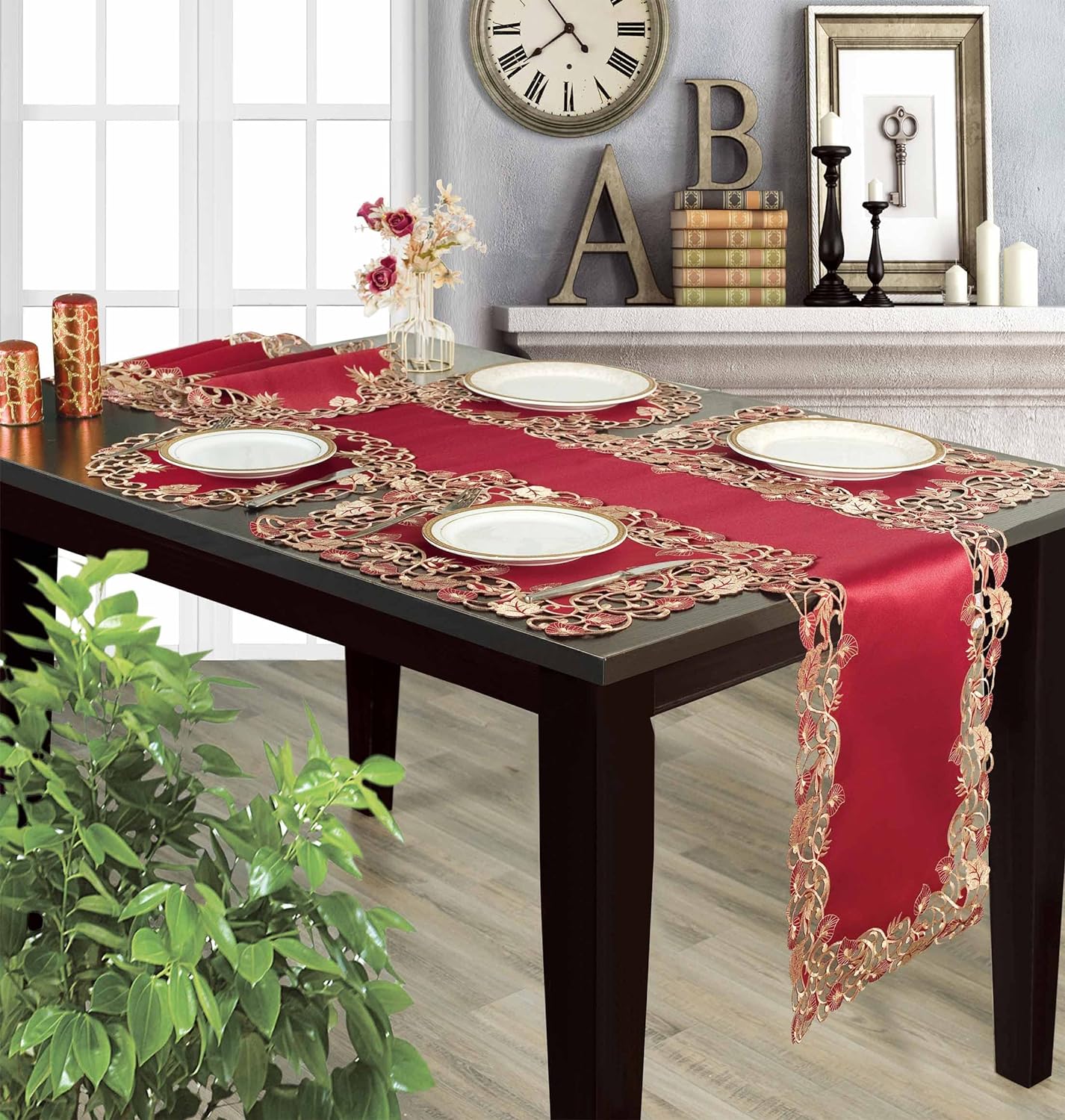 Royal Garnet – Burgundy Gold Table Doilies, Tarantino Collection Elegant Home Décor 15 inch - Decozen