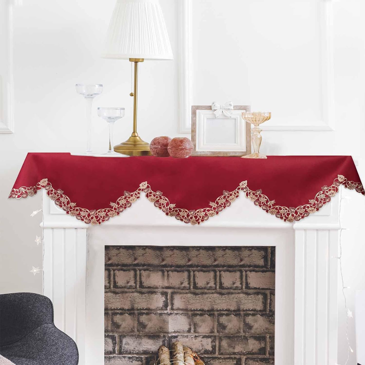 Royal Garnet – Burgundy Gold Mantel Scarf, Tarantino Collection Elegant Home Accent 18*90 Inch - Decozen