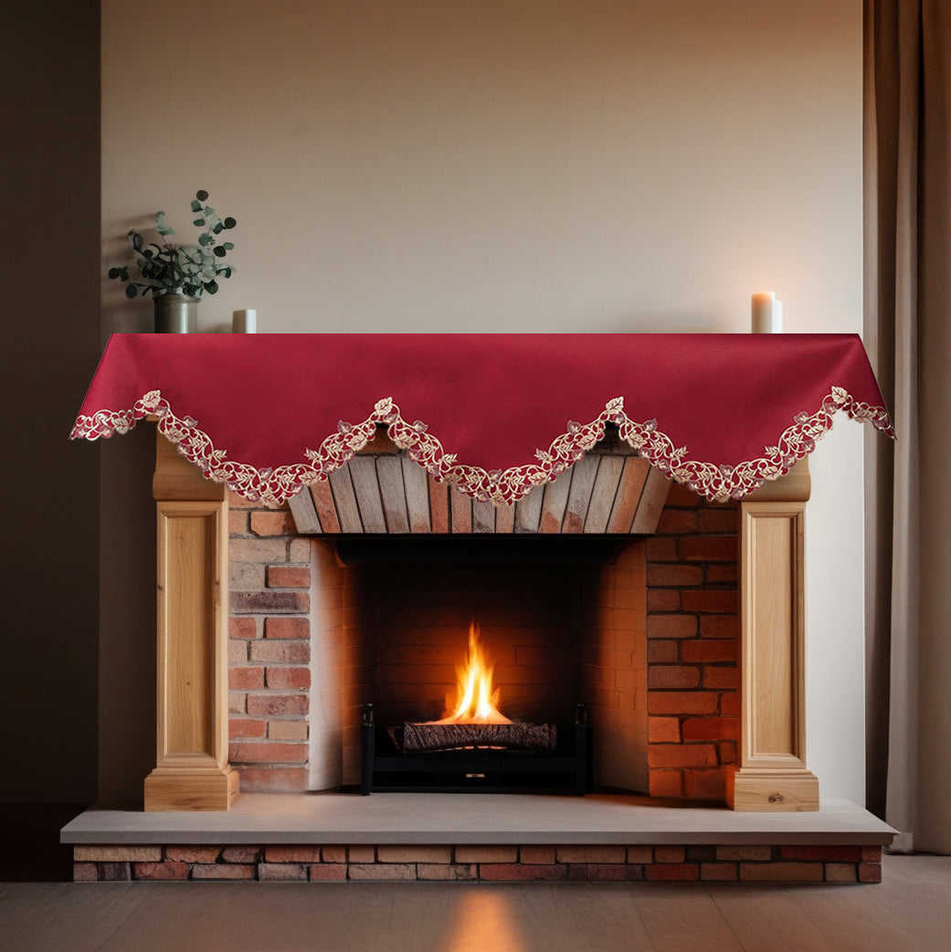 Royal Garnet – Burgundy Gold Mantel Scarf, Tarantino Collection Elegant Home Accent 18*90 Inch - Decozen