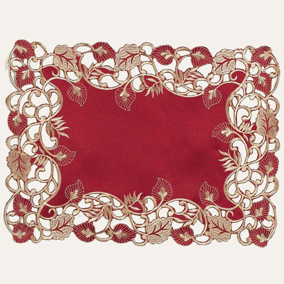 Set of four Royal Garnet Burgundy Gold placemats from RIZ-002-PM Tarantino Collection, elegant 12x18 inch dining décor