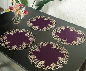Velvet Plum – Plum Gold Table Doilies, Tarantino Collection Artistic Dining Décor 15 inch - Decozen