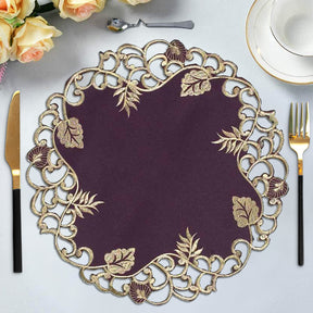 Velvet Plum – Plum Gold Table Doilies, Tarantino Collection Artistic Dining Décor 15 inch - Decozen