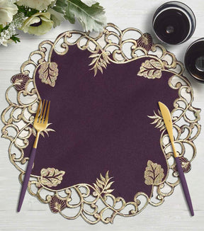Velvet Plum – Plum Gold Table Doilies, Tarantino Collection Artistic Dining Décor 15 inch - Decozen