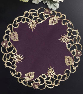 Velvet Plum – Plum Gold Table Doilies, Tarantino Collection Artistic Dining Décor 15 inch - Decozen