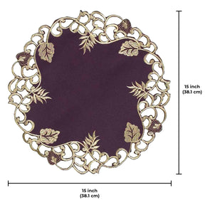 Velvet Plum – Plum Gold Table Doilies, Tarantino Collection Artistic Dining Décor 15 inch - Decozen