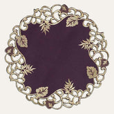 Set of four Velvet Plum and Gold Table Doilies from RIZ-003-DL Tarantino Collection, 15-inch artistic dining décor.