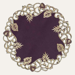 Velvet Plum – Plum Gold Table Doilies, Tarantino Collection Artistic Dining Décor 15 inch - Decozen