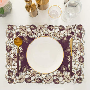Velvet Plum – Plum Gold Table Placemats, Tarantino Collection Artistic Dining Décor 12*18 inch - Decozen
