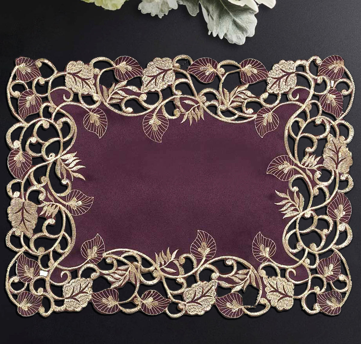 Velvet Plum – Plum Gold Table Placemats, Tarantino Collection Artistic Dining Décor 12*18 inch - Decozen