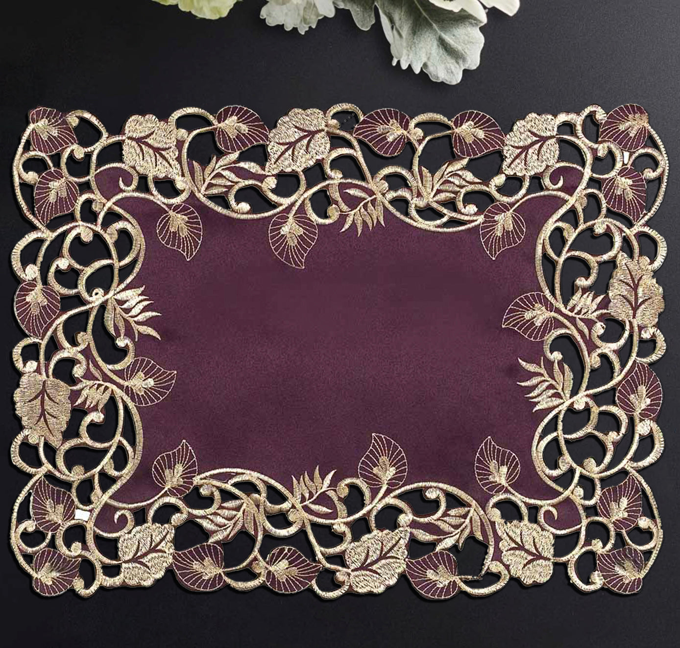 Velvet Plum – Plum Gold Table Placemats, Tarantino Collection Artistic Dining Décor 12*18 inch - Decozen