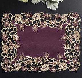 Velvet Plum – Plum Gold Table Placemats, Tarantino Collection Artistic Dining Décor 12*18 inch - Decozen