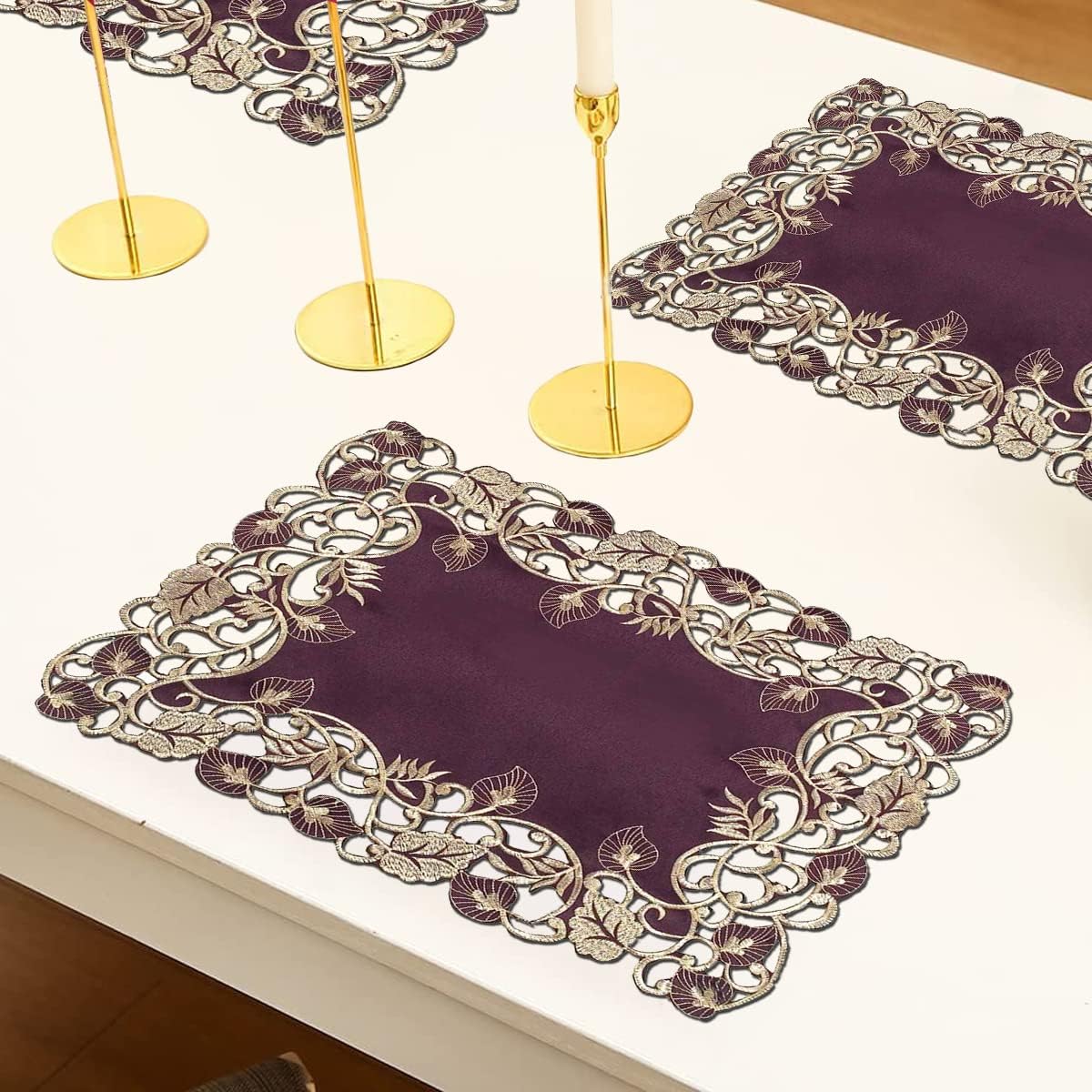 Velvet Plum – Plum Gold Table Placemats, Tarantino Collection Artistic Dining Décor 12*18 inch - Decozen