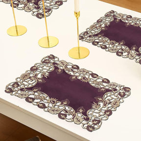 Velvet Plum – Plum Gold Table Placemats, Tarantino Collection Artistic Dining Décor 12*18 inch - Decozen