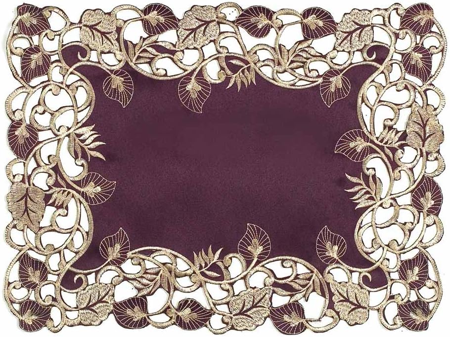 Velvet Plum – Plum Gold Table Placemats, Tarantino Collection Artistic Dining Décor 12*18 inch - Decozen