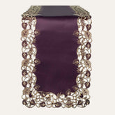 Velvet Plum and Gold Table Runner from RIZ-003-RN Tarantino Collection, 14x108 inches, elegant artistic dining accent.