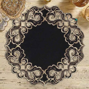 Noir Luxe – Black Gold Table Doilies, Granada Collection Modern Decorative Runner 15 inch - Decozen