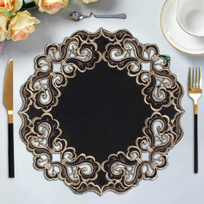 Noir Luxe – Black Gold Table Doilies, Granada Collection Modern Decorative Runner 15 inch - Decozen
