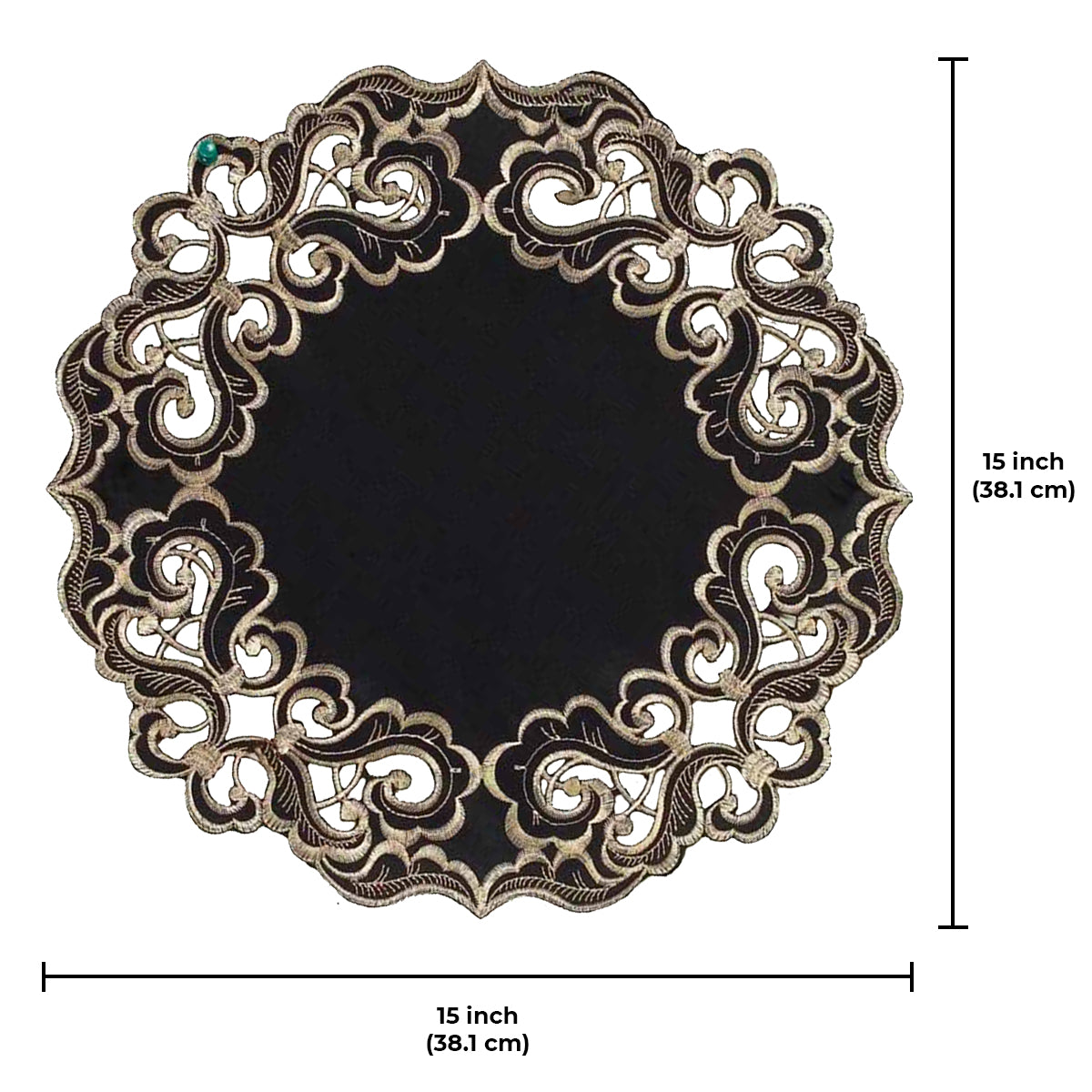 Noir Luxe – Black Gold Table Doilies, Granada Collection Modern Decorative Runner 15 inch - Decozen