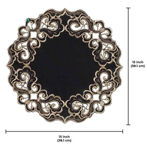 Noir Luxe – Black Gold Table Doilies, Granada Collection Modern Decorative Runner 15 inch - Decozen