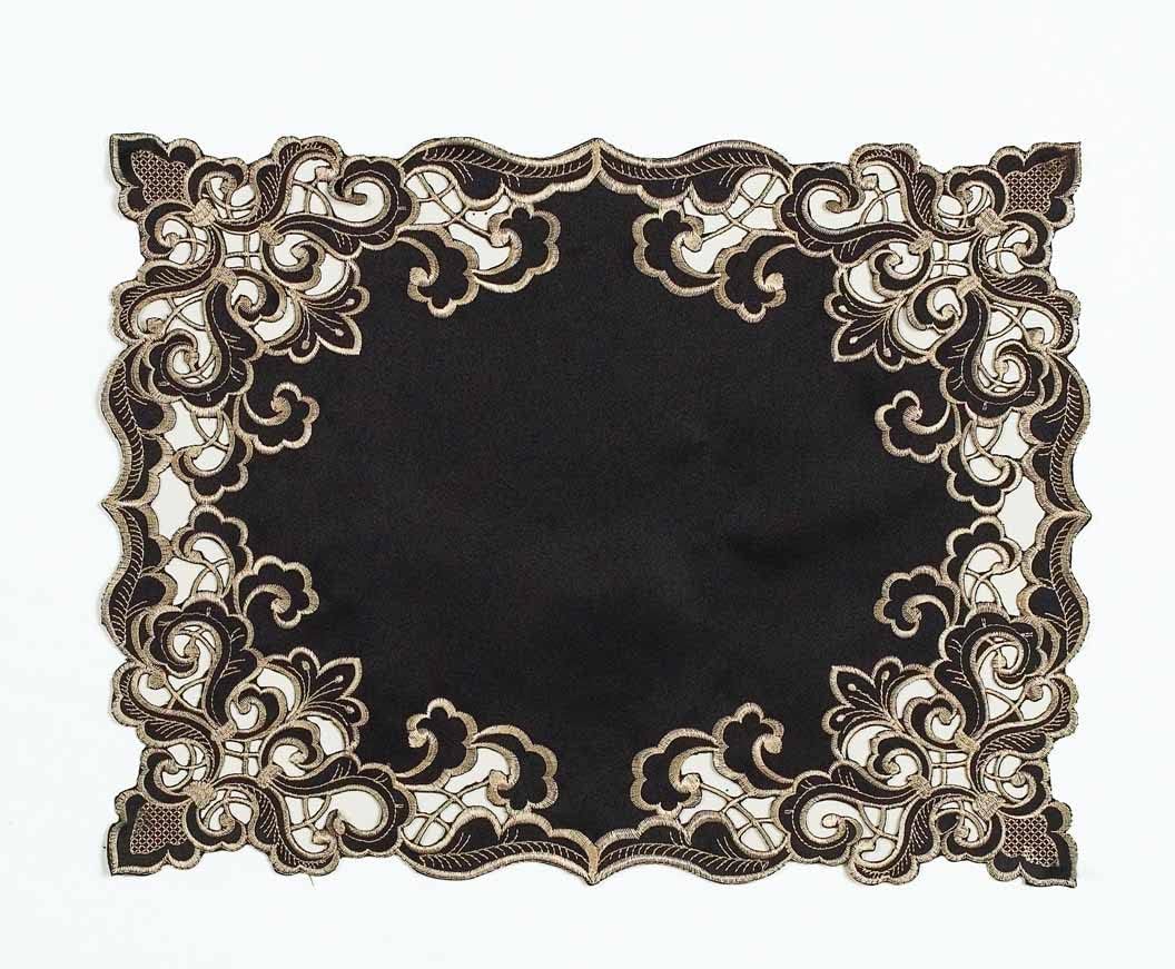 Set of four Noir Luxe black gold placemats from RIZ-004-PM Granada Collection, modern 12x18 inch dining décor.