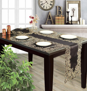 Set of four Noir Luxe black and gold table placemats from the Granada Collection, modern 12x18 inch dining décor.