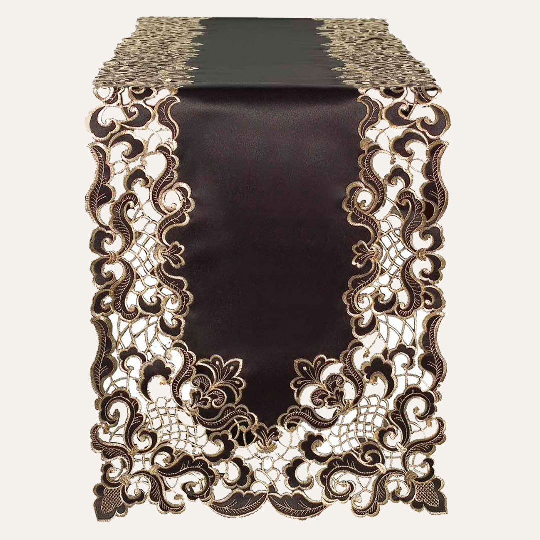 Noir Luxe – Black Gold Table Runner, Granada Collection Modern Decorative Runner 14*108 inch - Decozen
