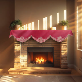 Crimson Glow – Burgundy Gold Mantel Scarf, Granada Collection Elegant Decorative Home Décor 18*90 Inch - Decozen