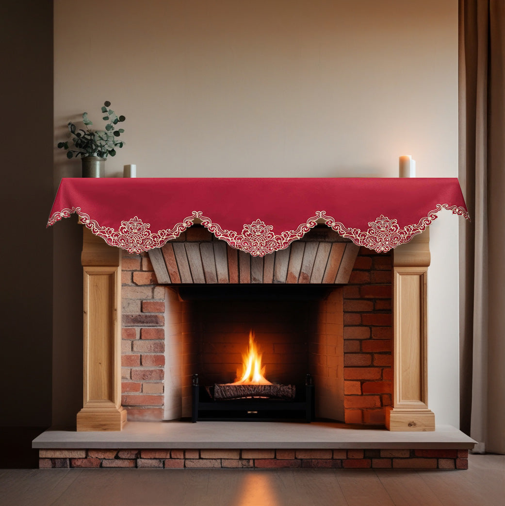 Crimson Glow – Burgundy Gold Mantel Scarf, Granada Collection Elegant Decorative Home Décor 18*90 Inch - Decozen