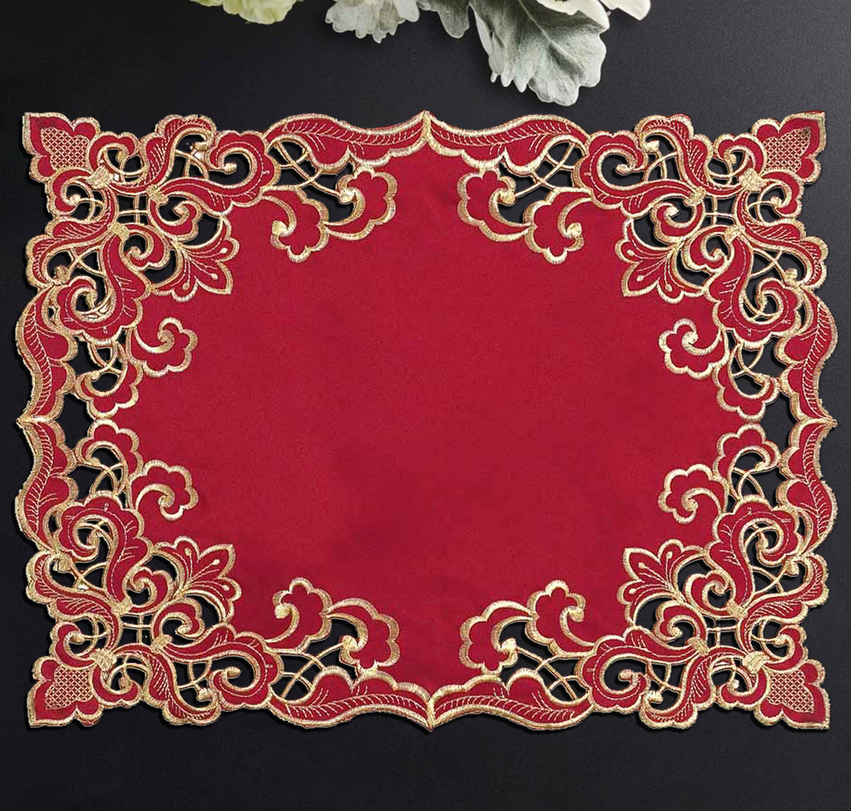 Crimson Glow – Burgundy Gold Table Placemats, Granada Collection Elegant Dining Décor 12*18 inch - Decozen