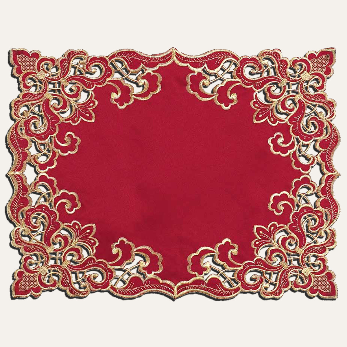 Crimson Glow – Burgundy Gold Table Placemats, Granada Collection Elegant Dining Décor 12*18 inch - Decozen