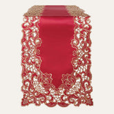 Burgundy gold table runner from RIZ-005-RN Crimson Glow Granada Collection, elegant home accent, 14x108 inches.