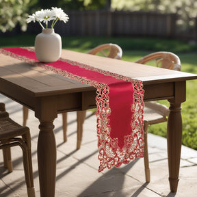 Crimson Glow Burgundy Gold Table Runner from Granada Collection, elegant home accent, 14x108 inches, by RIZ-005-RN.