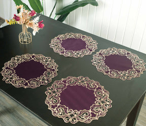Amethyst Haze – Plum Gold Table Doilies, Granada Collection Artistic Table Décor 15 inch - Decozen