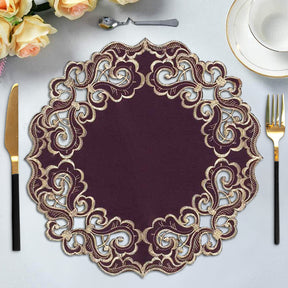 Amethyst Haze – Plum Gold Table Doilies, Granada Collection Artistic Table Décor 15 inch - Decozen