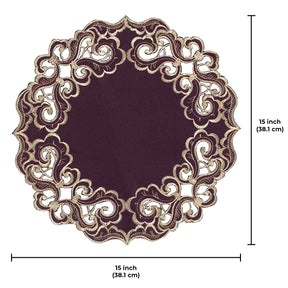Amethyst Haze – Plum Gold Table Doilies, Granada Collection Artistic Table Décor 15 inch - Decozen