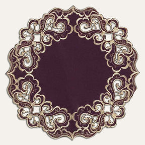 Amethyst Haze – Plum Gold Table Doilies, Granada Collection Artistic Table Décor 15 inch - Decozen