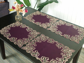 Set of four Amethyst Haze Plum Gold Placemat from RIZ-006-PM Granada Collection, artistic 12x18 inch table decor.