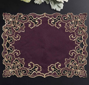 Set of four Amethyst Haze Plum Gold table placemats from RIZ-006-PM Granada Collection, artistic 12x18 inch dining décor.