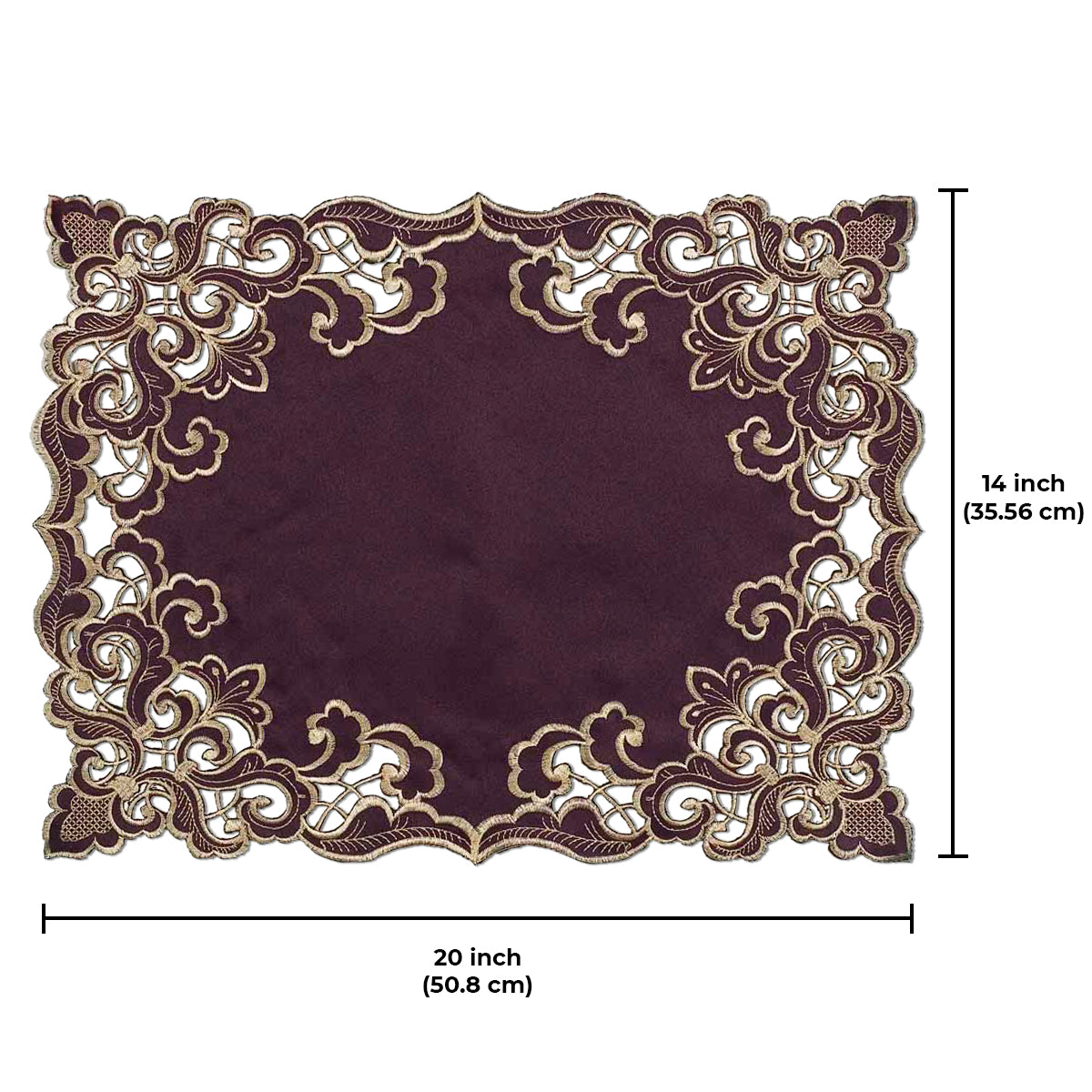 Set of four Amethyst Haze Plum Gold table placemats from RIZ-006-PM Granada Collection, 12x18 inches, artistic dining décor.