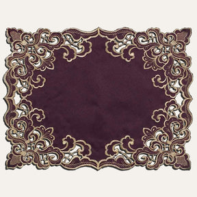 Set of four Amethyst Haze Plum Gold table placemats from RIZ-006-PM Granada Collection, artistic 12x18 inch dining décor.