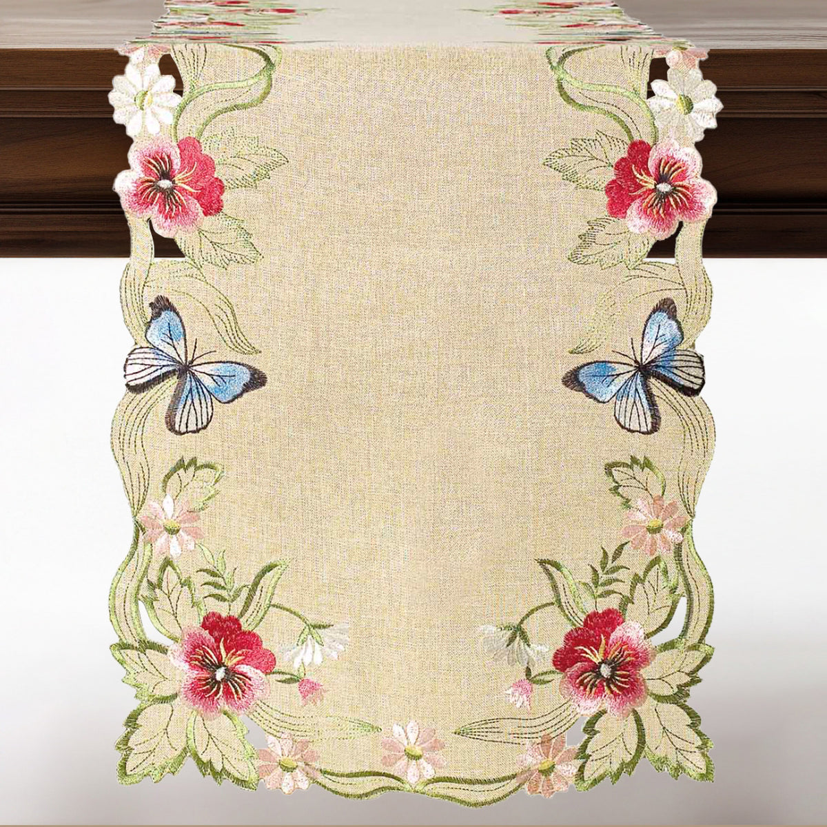 Beige Sandy Dune table runner from RIZ-007-RN Maliana Collection, elegant 14x108 inch table decor for dining tables.